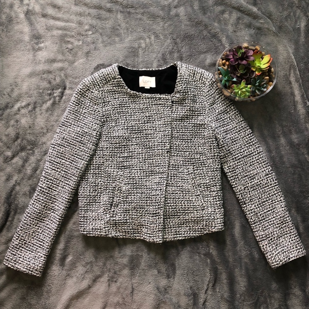 Anne Taylor Loft black & white zippered blazer 8
